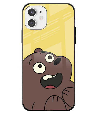 A front-on view of a glass phone case with a colorful design.
