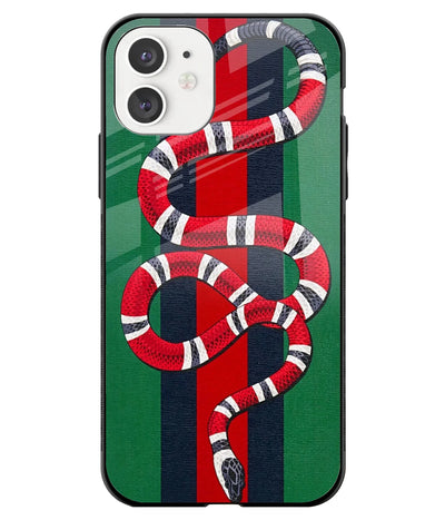 A front-on view of a glass phone case with a colorful design.