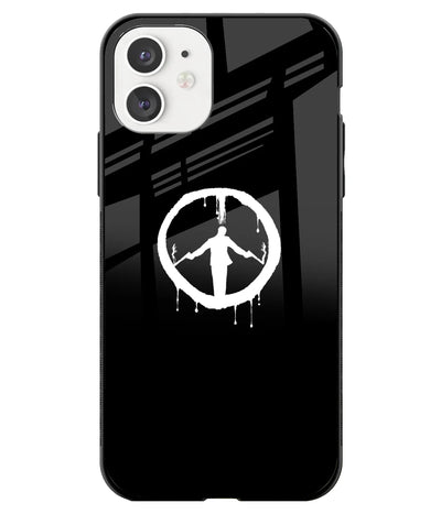 A front-on view of a glass phone case with a colorful design.