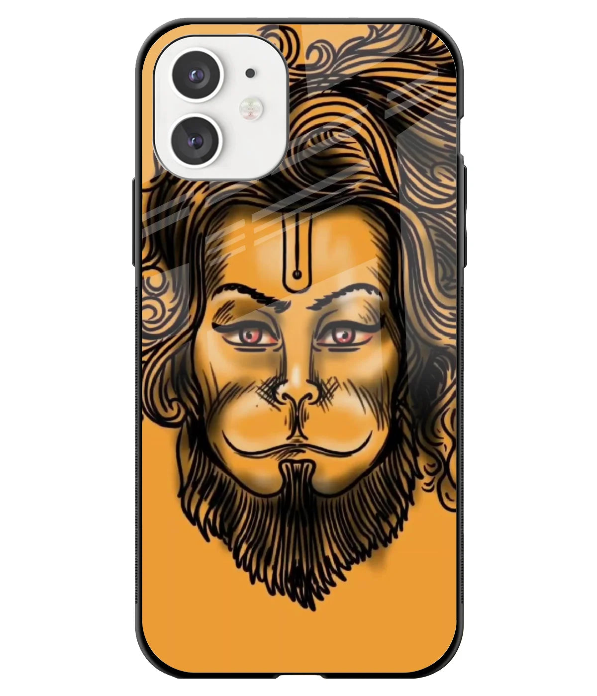 A front-on view of a glass phone case with a colorful design.