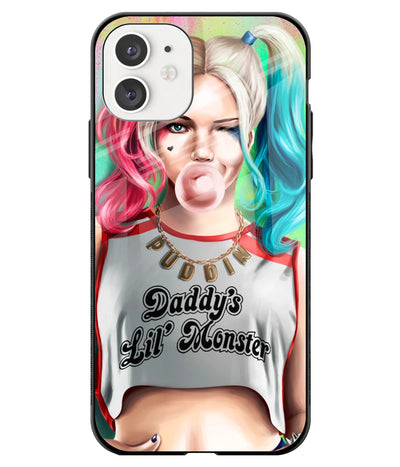 A front-on view of a glass phone case with a colorful design.