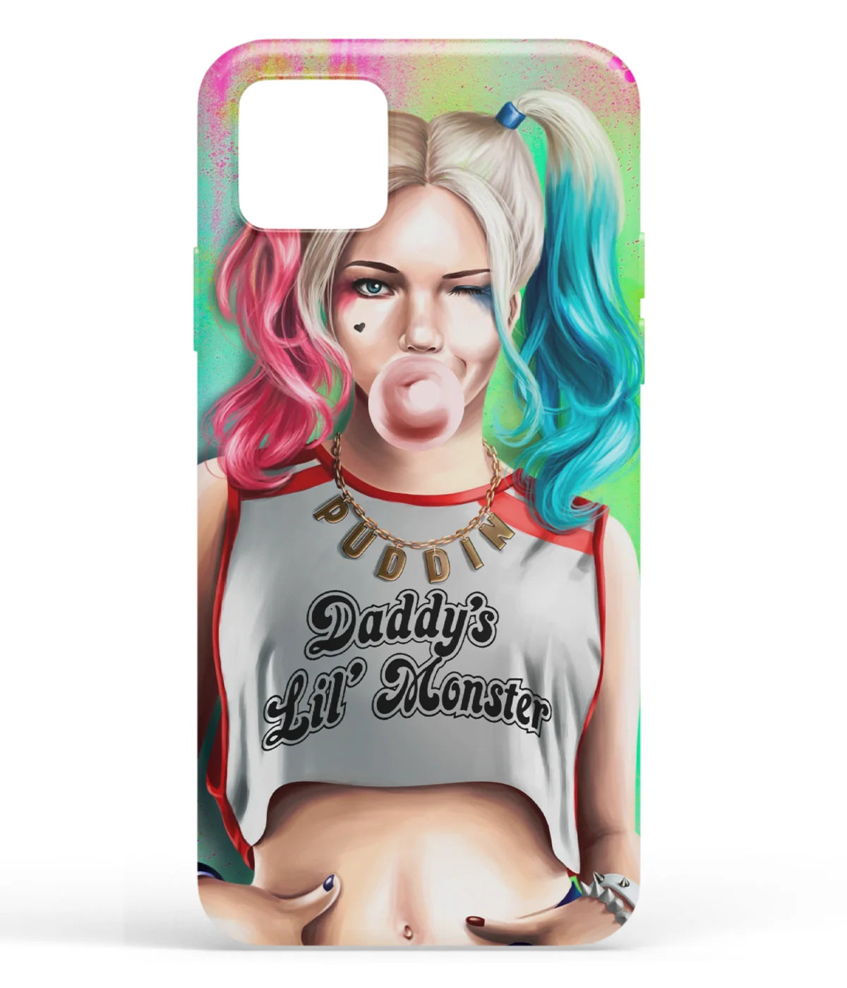 A front-on view of soft silicone phone case with a colorful design.
