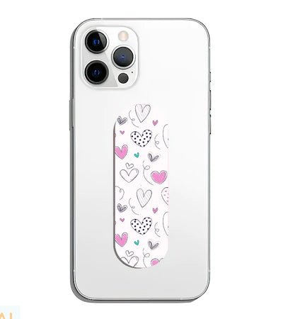 A phone grip slider applied to the back of a smartphone.