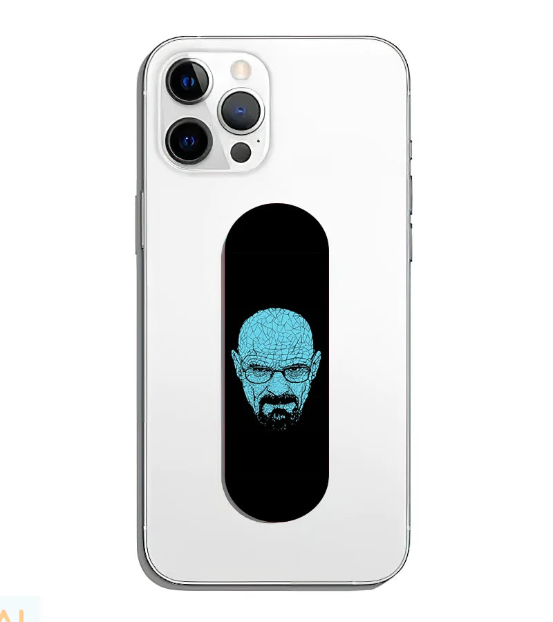 A phone grip slider applied to the back of a smartphone.