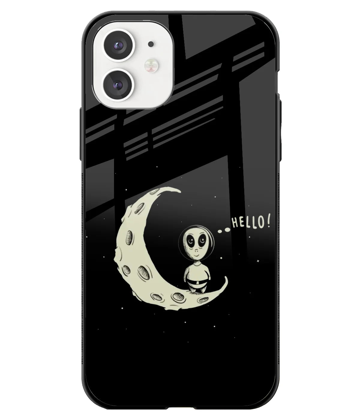 A front-on view of a glass phone case with a colorful design.