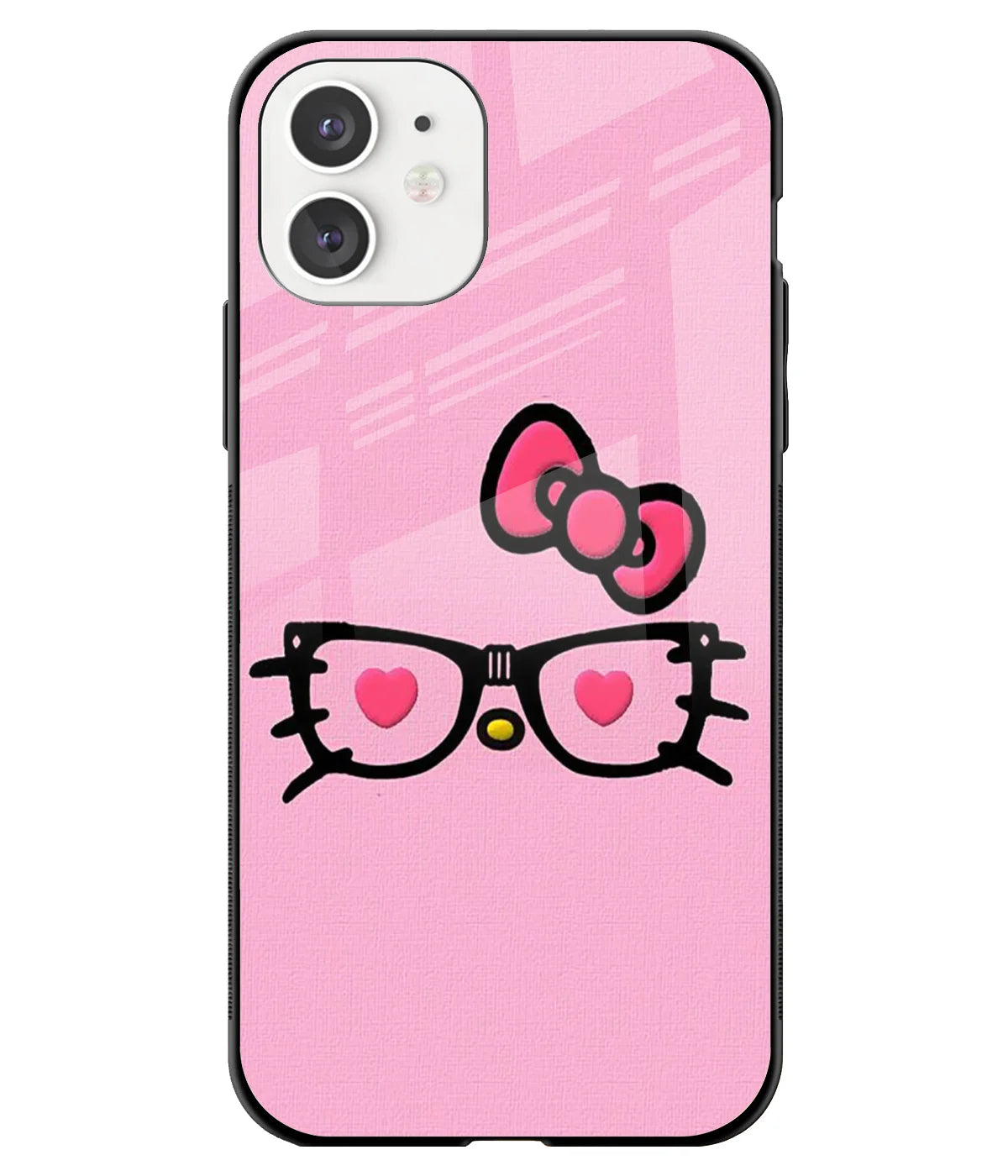 A front-on view of a glass phone case with a colorful design.