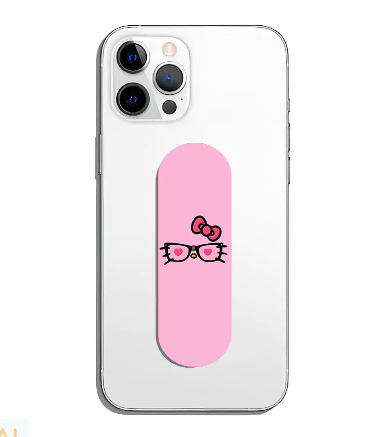 A phone grip slider applied to the back of a smartphone.