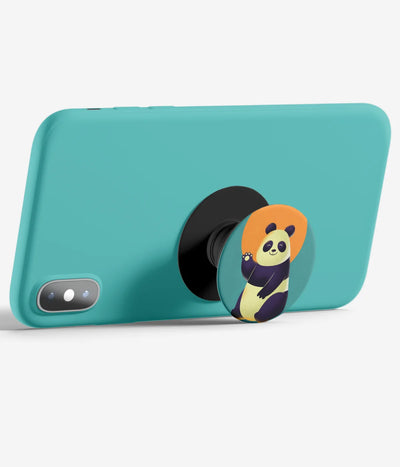 An image demonstrating how to use the phone grip as a stand to hold a mobile phone in landscape mode for hands-free viewing