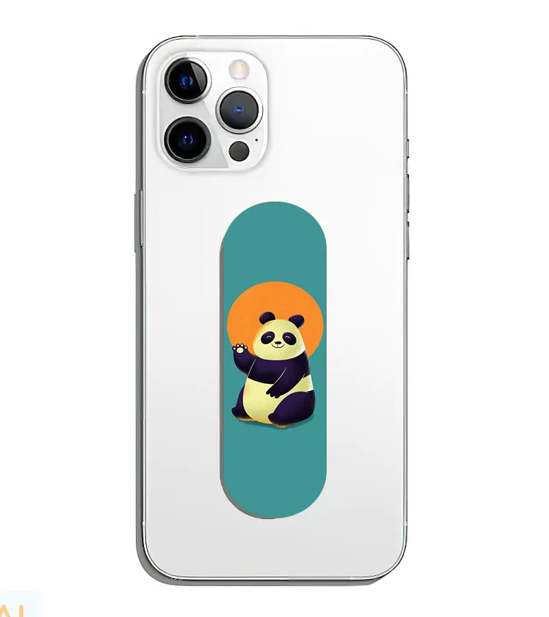 A phone grip slider applied to the back of a smartphone.