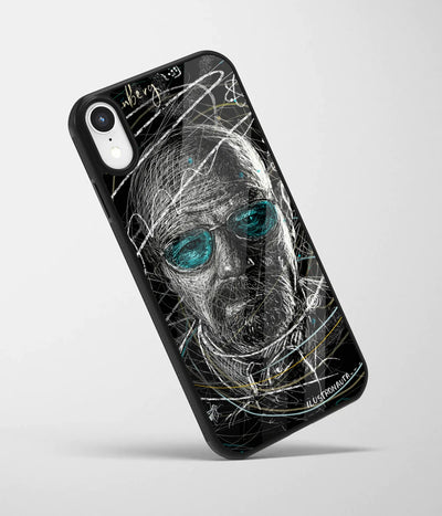 An angled view of a glass phone case featuring a vibrant design.