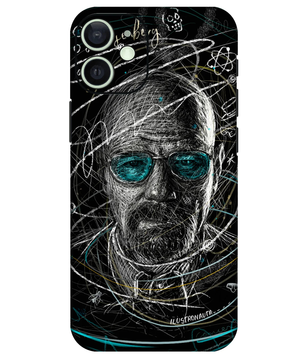 Image of a phone case featuring a mobile skin with a graphic design.
