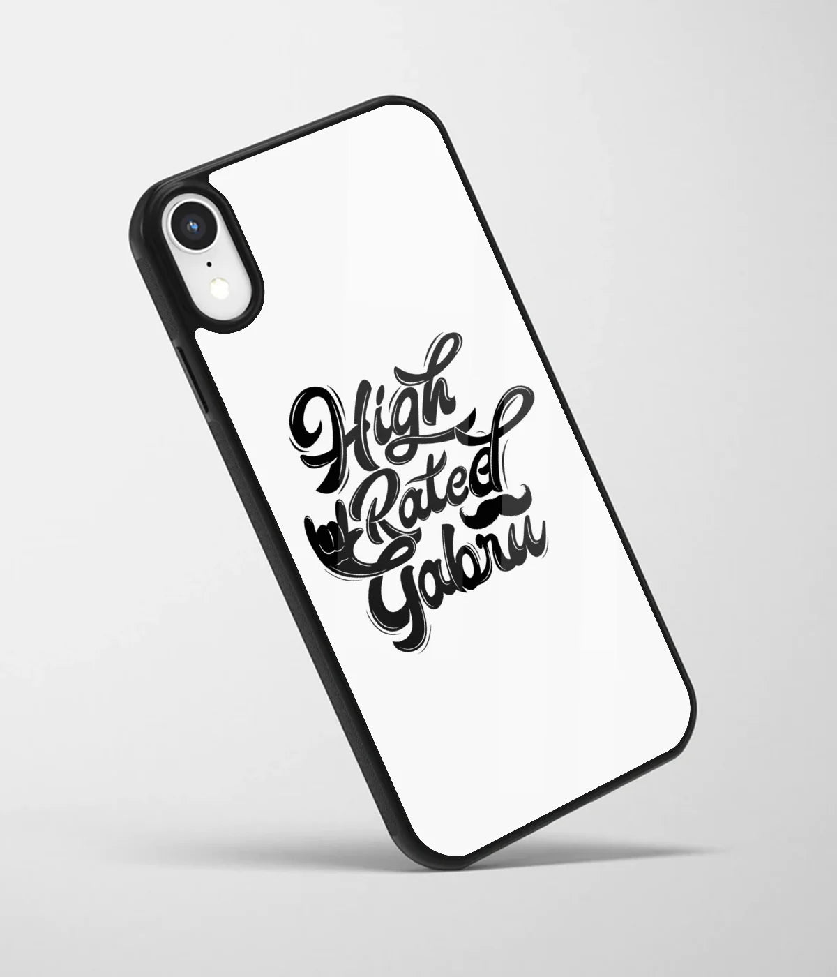 An angled view of a glass phone case featuring a vibrant design.
