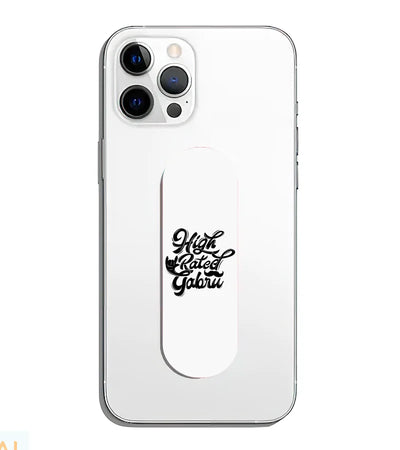 A phone grip slider applied to the back of a smartphone.