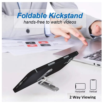 Foldable mobile phone kickstand holder with 2-way viewing angle horizontal and vertical.