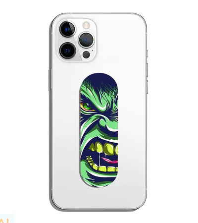 A phone grip slider applied to the back of a smartphone.