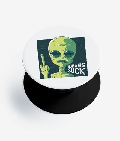 A top-down view of a phone grip holder on a clean white background