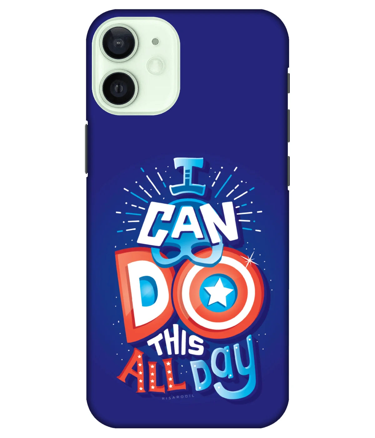 A product shot of a slim hard case with a colorful design.