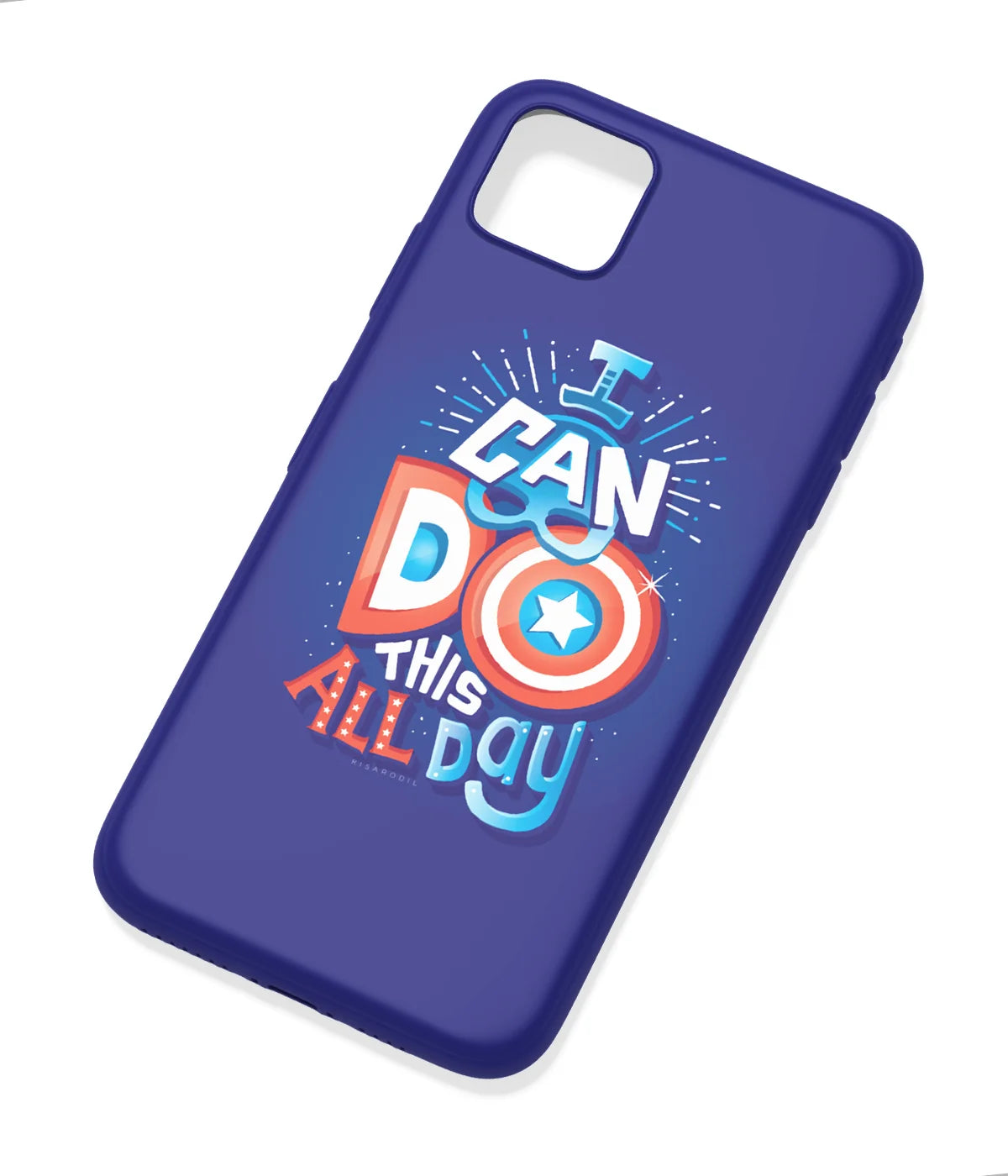 An angled view of a soft silicone case featuring a colorful design.