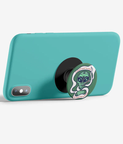 An image demonstrating how to use the phone grip as a stand to hold a mobile phone in landscape mode for hands-free viewing