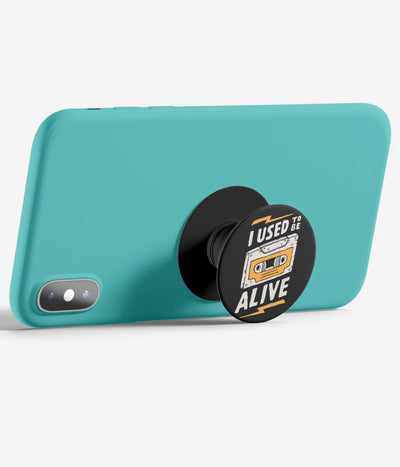 An image demonstrating how to use the phone grip as a stand to hold a mobile phone in landscape mode for hands-free viewing