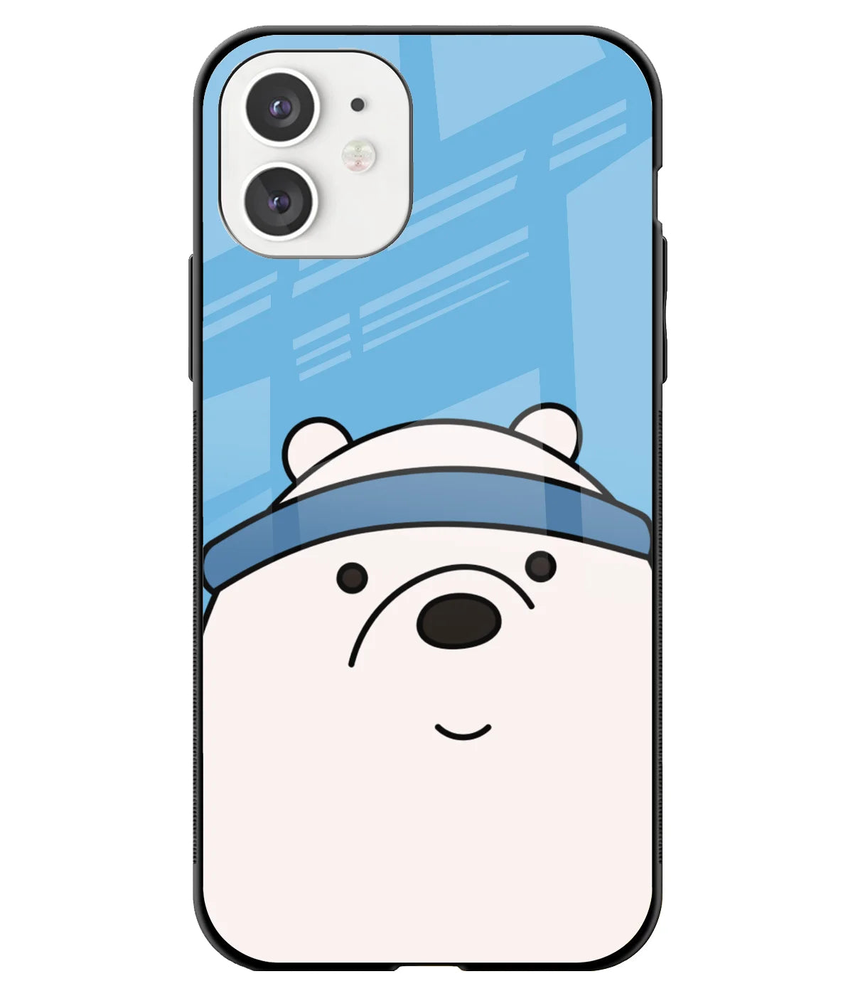 A front-on view of a glass phone case with a colorful design.