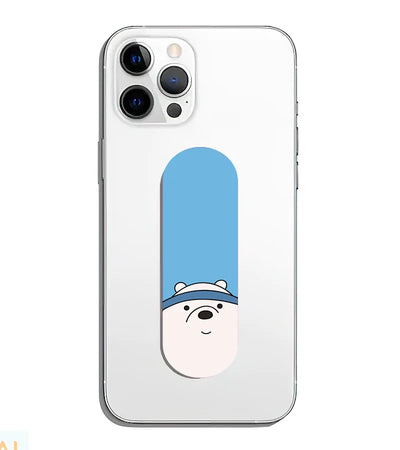 A phone grip slider applied to the back of a smartphone.