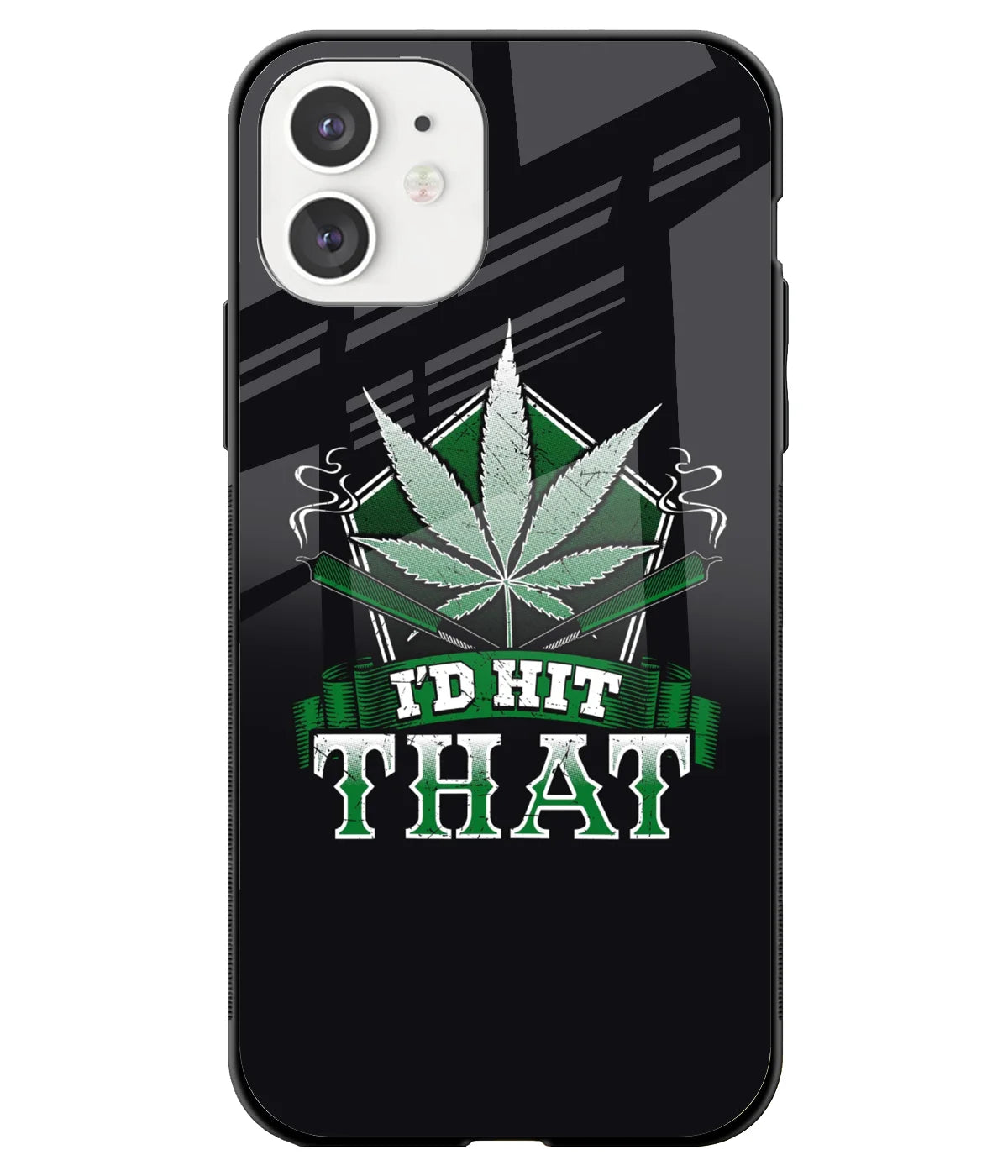 A front-on view of a glass phone case with a colorful design.