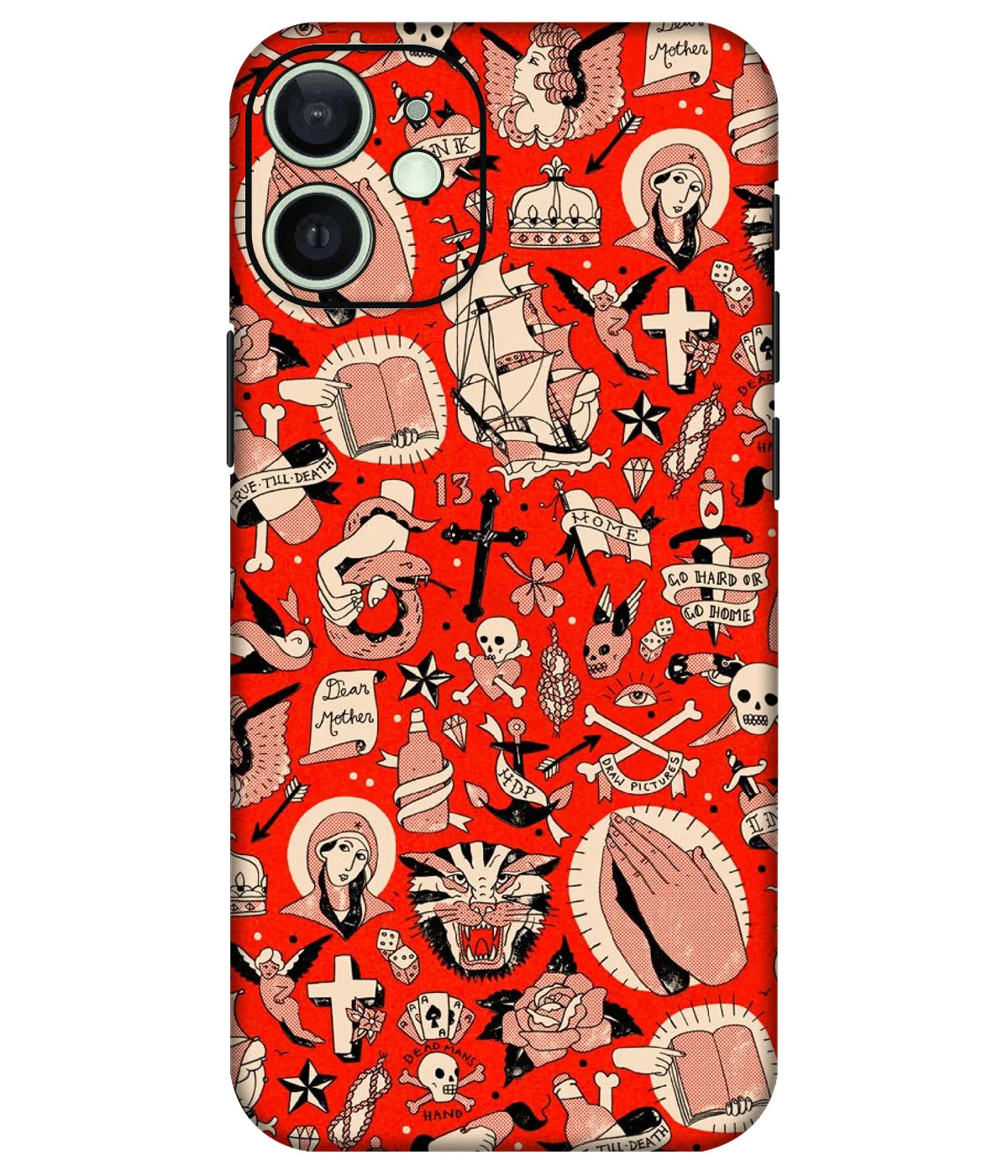 Image of a phone case featuring a mobile skin with a graphic design.