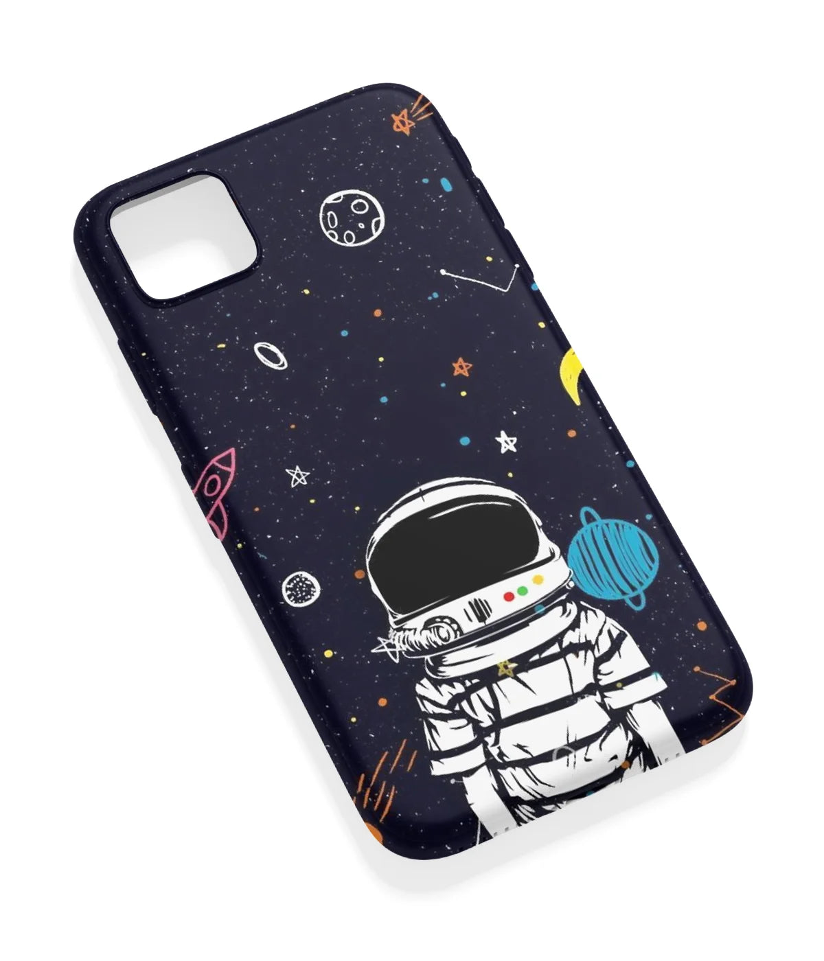 An angled view of a soft silicone case featuring a vibrant design.