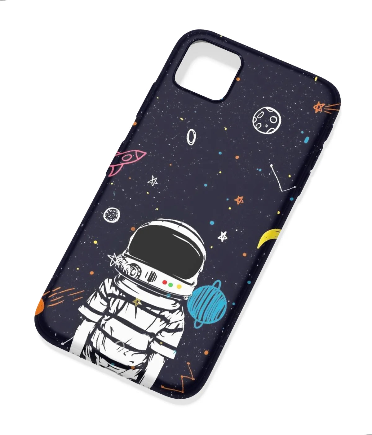An angled view of a soft silicone case featuring a colorful design.