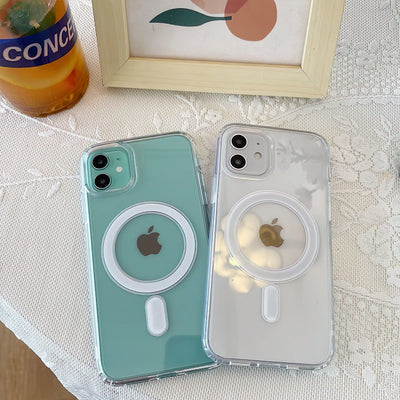 iPhone 11 clear cases highlighting the magnetic Magsafe ring.