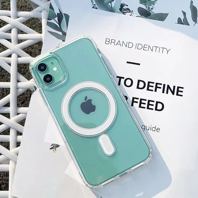 iPhone 14 clear case highlighting the magnetic Magsafe ring.