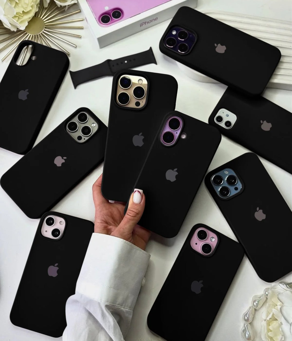 A black liquid silicone case for the iPhone.