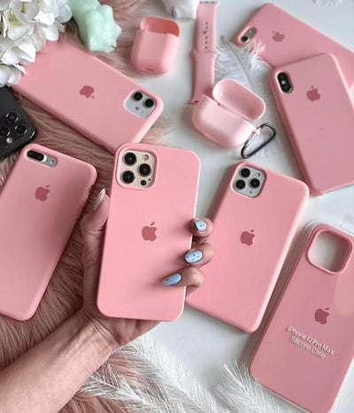 A cameo pink liquid silicone case for the iPhone.
