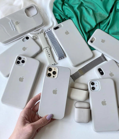 A light grey liquid silicone case for the iPhone.