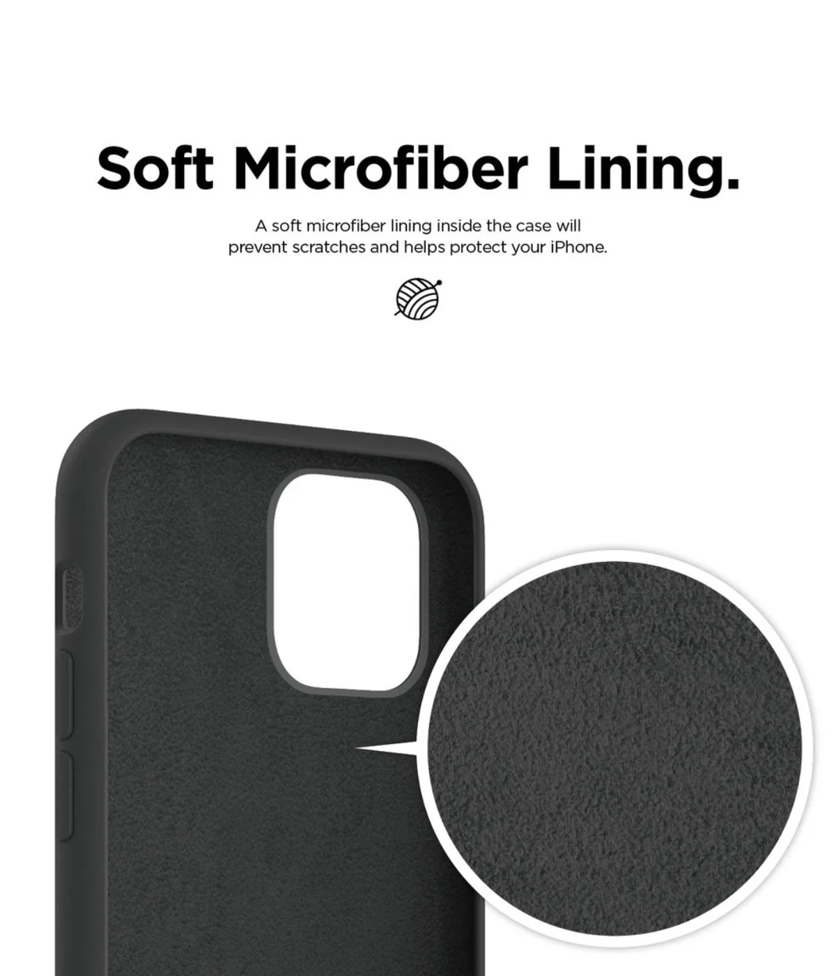A close-up view of the soft microfiber lining inside the liquid silicone iPhone case, which protects the phone from scratches.