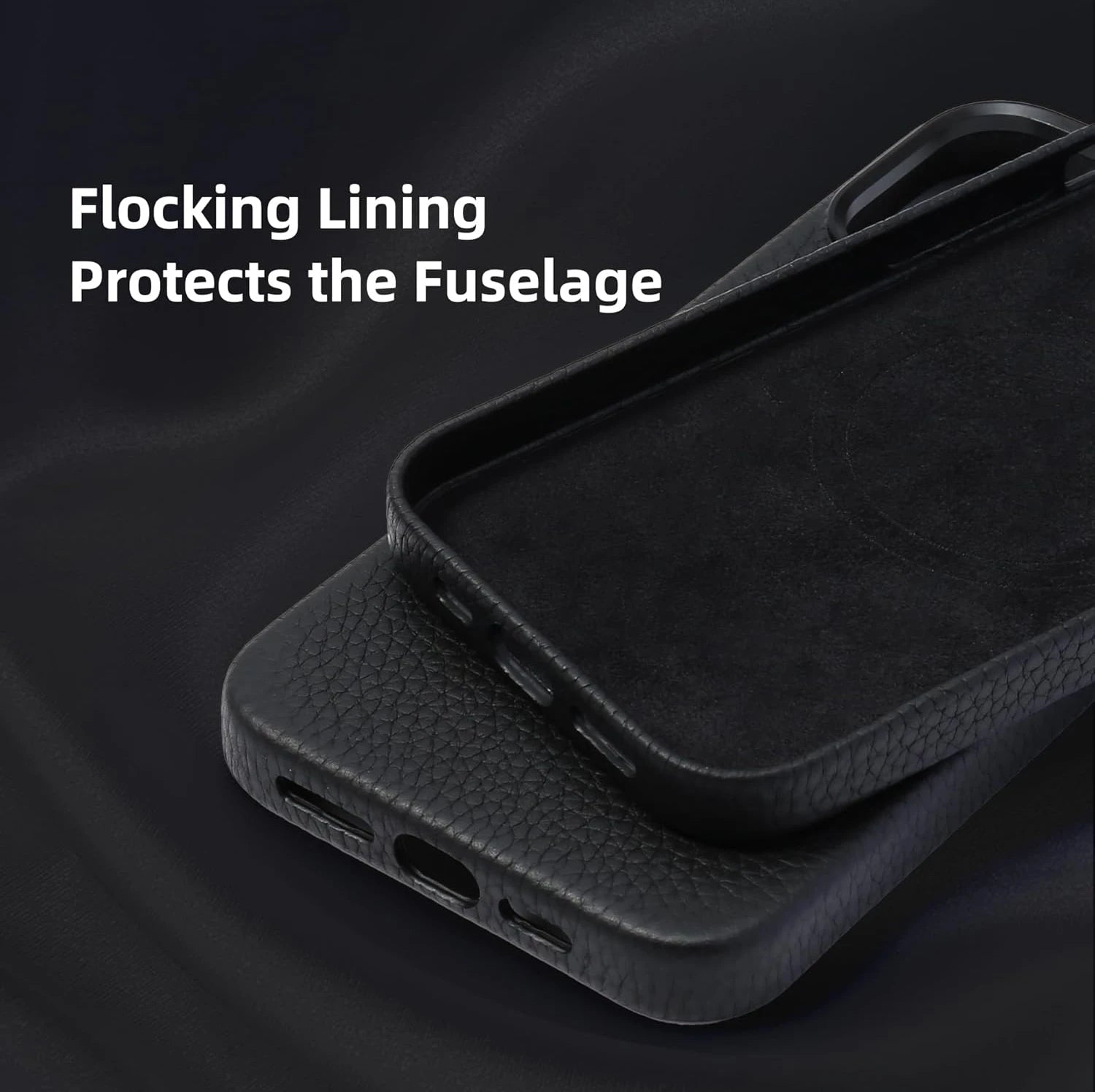 A close-up view of the soft microfiber lining inside the liquid silicone iPhone case, which protects the phone from scratches.