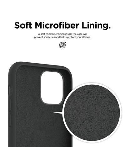 A close-up view of the soft microfiber lining inside the liquid silicone iPhone case, which protects the phone from scratches.