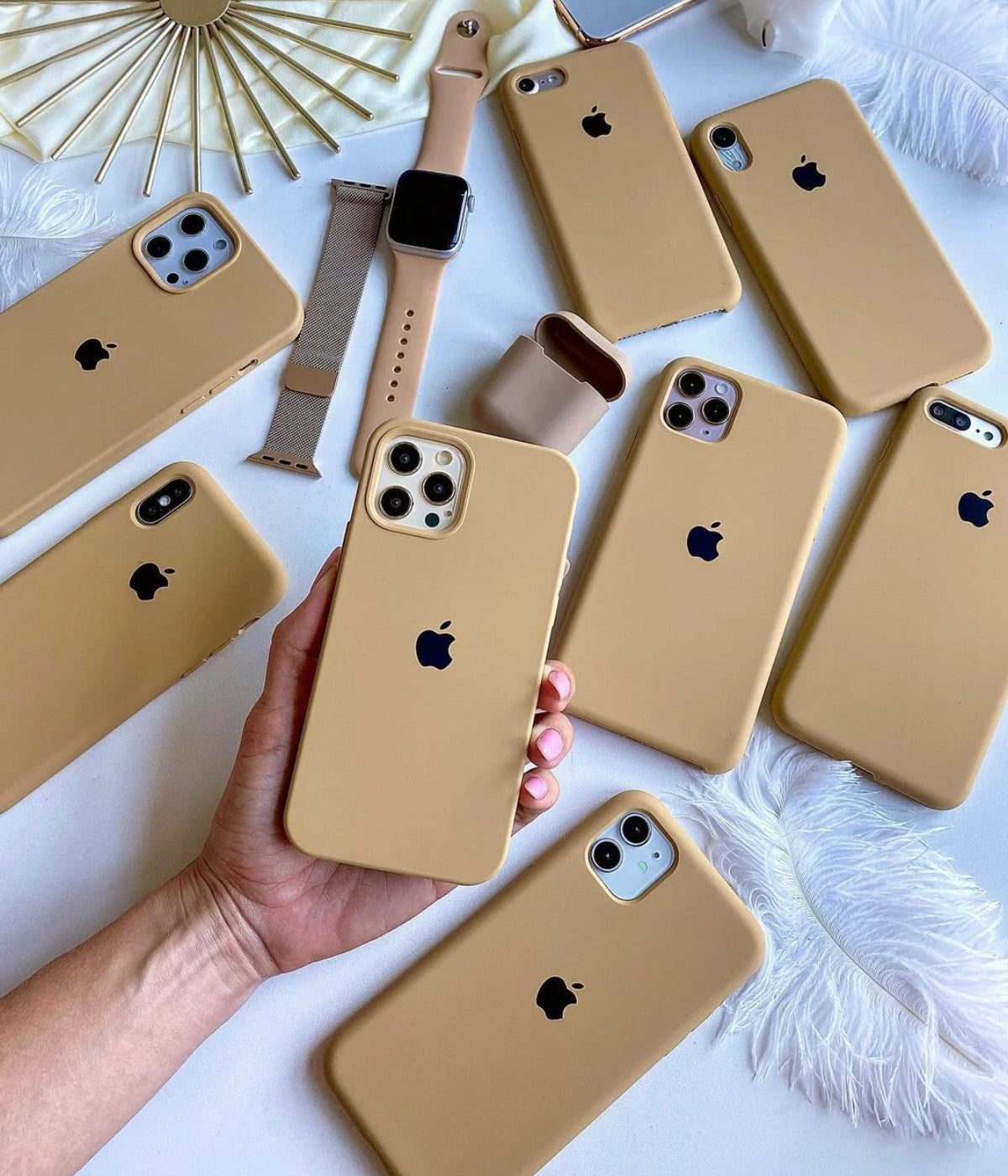 A mustard yellow liquid silicone case for the iPhone.