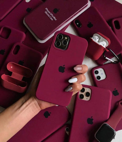 A plum liquid silicone case for the iPhone