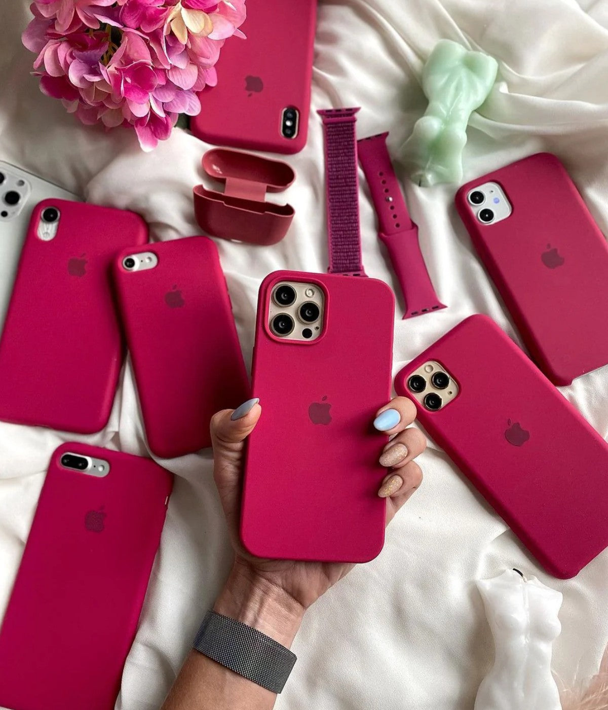 A red rose liquid silicone case for the iPhone.