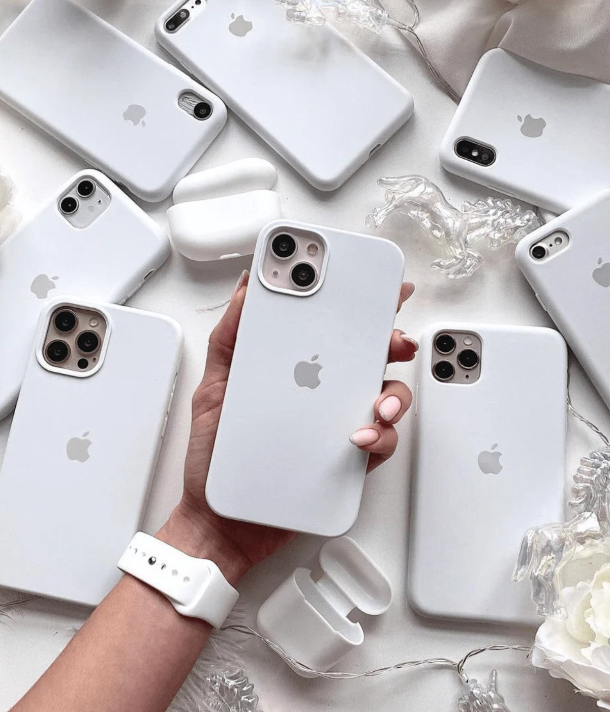 A white liquid silicone case for the iPhone.