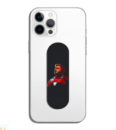 A phone grip slider applied to the back of a smartphone.