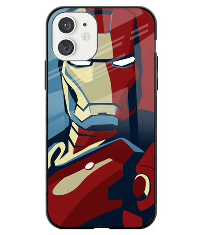 A front-on view of a glass phone case with a colorful design.