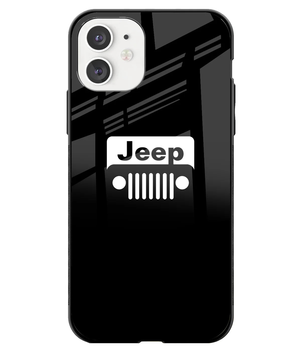 A front-on view of a glass phone case with a colorful design.