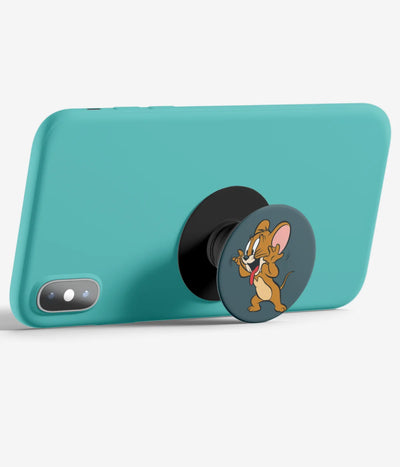 An image demonstrating how to use the phone grip as a stand to hold a mobile phone in landscape mode for hands-free viewing