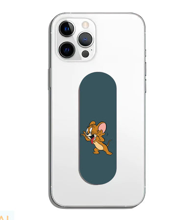 A phone grip slider applied to the back of a smartphone.