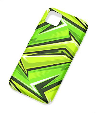 An angled view of a soft silicone case featuring a colorful design.
