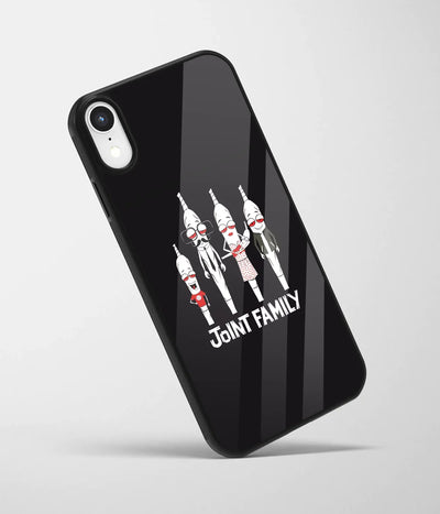 An angled view of a glass phone case featuring a vibrant design.