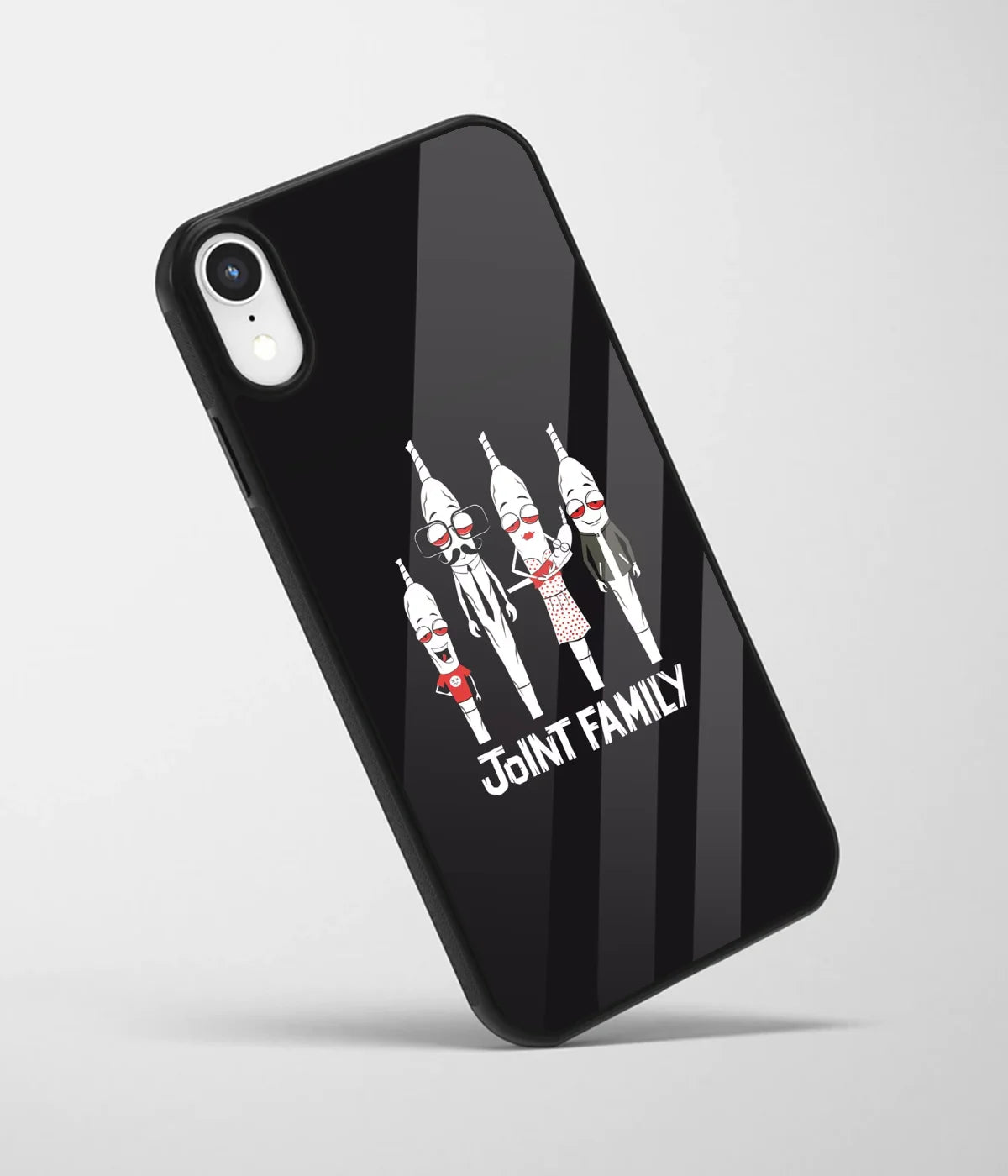 An angled view of a glass phone case featuring a vibrant design.